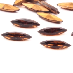 12 vintage Czech topaz oval marquise faceted foiled glass rhinestones 15x5mm 