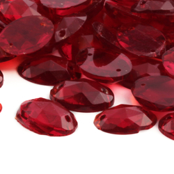 Lot (130) Czech vintage oval faceted red sew on flatback glass rhinestones seconds