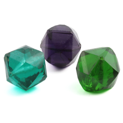 3 large Czech Art Deco vintage green and blue amethyst cube glass beads 18mm