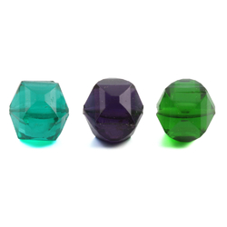 3 large Czech Art Deco vintage green and blue amethyst cube glass beads 18mm