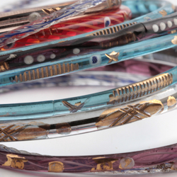 11 antique Czech twist filigree spiral bicolor Indian style glass bangles