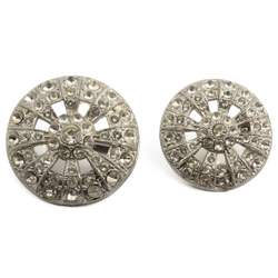 2 vintage Czech Art Deco style silver metal crystal glass rhinestone buttons