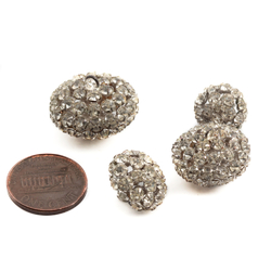 Set (4) vintage Czech Art Deco style silver metal crystal glass rhinestone cluster ball buttons