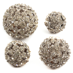 Set 4 vintage Czech Art Deco style silver metal crystal glass rhinestone cluster ball buttons