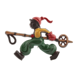 Vintage Art Deco hand painted skier plastic celluloid pin brooch Czechoslovakia