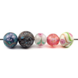 5 Vintage lampwork glass beads Czech marble goldstone opaline satin floral