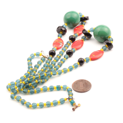 Lot (2) 16" vintage Czech Deco bead necklaces black green red marble glass beads
