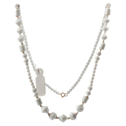 Vintage 26" necklace Czech white cylinder nugget round glass beads