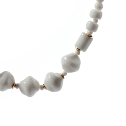Vintage 26" necklace Czech white cylinder nugget round glass beads