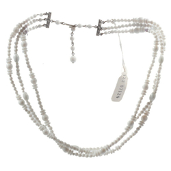 Vintage 3 strand choker necklace Czech white oval rondelle round glass beads