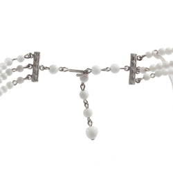 Vintage 3 strand choker necklace Czech white oval rondelle round glass beads