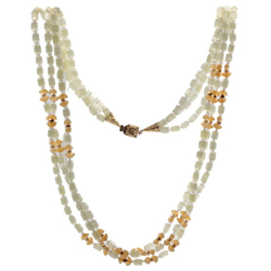 Vintage 24" 3 strand necklace Czech satin atlas green opaline pearl glass beads