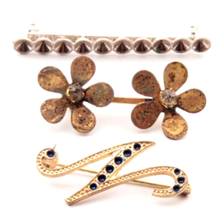 3 Czech Vintage pin brooch elements jewelry design findings