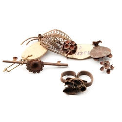 4 Czech Vintage Art Deco pin brooch earring elements jewelry design findings