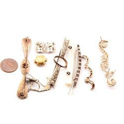 9 Czech Deco Vintage silver metal pin brooch tiara rhinestone jewelry findings
