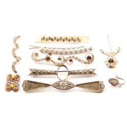 9 Czech Deco Vintage silver metal pin brooch tiara rhinestone jewelry findings