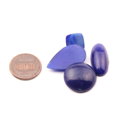4 vintage Czech Art Deco 1930's blue satin royal blue glass cabochons