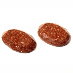 Lot (2) Czech vintage oval faceted aventurine goldstone flatback glass rhinestones 17x13mm