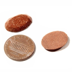 Lot (2) Czech vintage oval faceted aventurine goldstone flatback glass rhinestones 17x13mm
