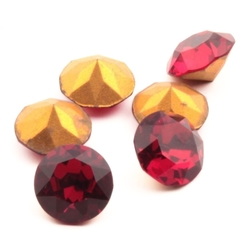 6 Czech vintage foiled round ruby red glass rhinestones 11mm ss48 