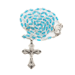 Handmade 5 decade rosary pale blue lined glass beads and Italian crucifix 