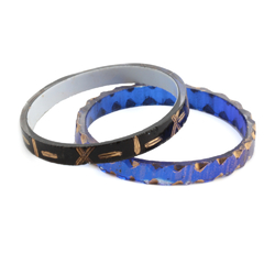 2 Antique Czech gold gilt red and blue crystal bicolor glass bangles earring hoops 