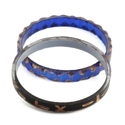 2 Antique Czech gold gilt red and blue crystal bicolor glass bangles earring hoops 