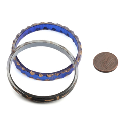 2 Antique Czech gold gilt red and blue crystal bicolor glass bangles earring hoops 