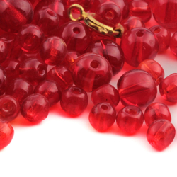195 Czech vintage transparent ruby red round hand pressed glass beads