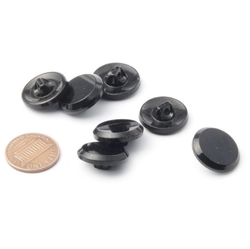 7 Vintage Czech jet black faceted edge disc glass buttons 18mm