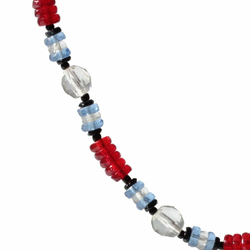 Vintage Art Deco necklace Czech red blue crystal rondelle round glass beads