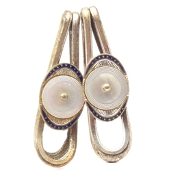 2 Vintage Czech Art Deco enamel and mother of pearl glass bead scarf shoe tie clip pins hair slides