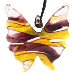 Czech Art Glass lampwork yellow striped bicolor clear butterfly necklace pendant