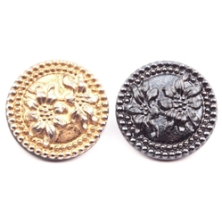 2 Czech Vintage gilt metallic lustre black flower glass buttons ONYX 23mm