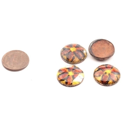 4 vintage Czech amber flower glass over metal round cabochons mosaic tiles 18mm