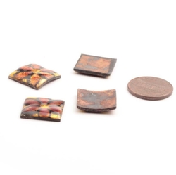 4 vintage Czech amber flower glass over metal square cabochons mosaic tiles 16mm