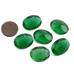 Large Czech antique vintage oval faceted Emerald green glass rhinestone 22x16mm (1 piece)