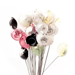 Lot (39) Czech lampwork glass black pink opaline lustre flower stem headpin beads