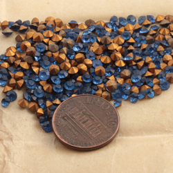 Lot (270) Czech antique foiled blue round glass rhinestones 3mm