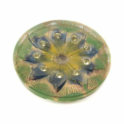 Large Czech floral lacy style jonquil rhinestone glass button 38mm