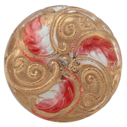 Large Czech floral lacy style glass button gold pink 38mm