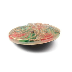 Large Czech reverse painted floral lacy style glass button gold red green 37mm