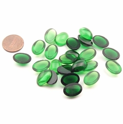 Lot (24) 16mm Czech vintage transparent green oval domed glass cabochons