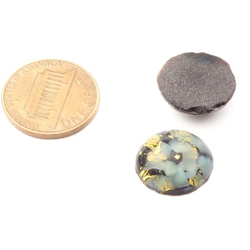 Lot (2) Czech vintage foil white satin marble under crystal black glass cabochons
