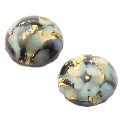 Lot (2) Czech vintage foil white satin marble under crystal black glass cabochons