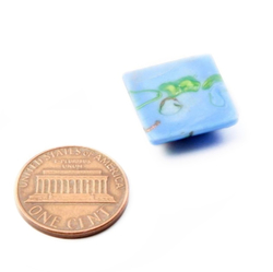 Vintage Czech floral aventurine lampwork blue square glass cabochon 16mm