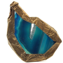 Vintage metal wrapped natural blue agate slice jewelry finding