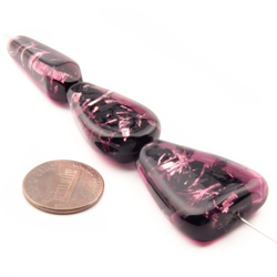 Lot (3) vintage Czech lampwork silver foil thread lined cranberry pink glass beads