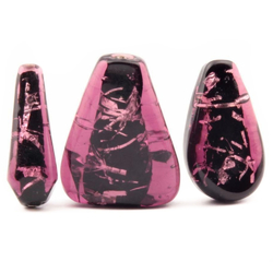 Lot (3) vintage Czech lampwork silver foil thread lined cranberry pink glass beads