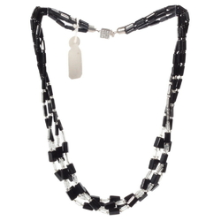 Vintage 19" 4 strand necklace Czech black clear hematite pentagon glass beads